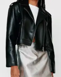 Nasty Gal Faux Leather Biker Jacket in Black sz 6