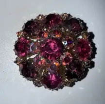 Vintage Weiss Pink & Iridescent AB Rhinestone Mounded Cluster Brooch Signed