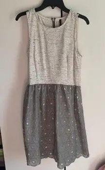 Grey Lace Crochet Fit & Flare Dress