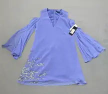 MARCIANO GUESS Tunic Dress Womens S Purple Tidal Wave Embellished Long Sleeve