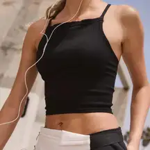 Free People Movement Black Happiness Runs Square Neck Ribbed Cropped Tank Top