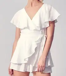 DO+BE White Ruffle Wrap Romper – Size S (New with Tags)