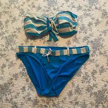 Blue | Rod Beattie Strapless Blue and White Stripe Bikini Swimsuit Size 12