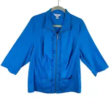 CJ Banks 100% Cotton Bright‎ Blue Ruffled Full Zip Lightweight Jacket Size 1X