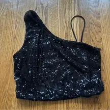 Black Sequin One-Shoulder Top