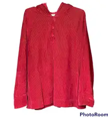 J. Jill Red Corduroy Woman’s Hooded Pullover Blouse Size Medium