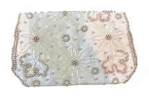 Vintage La Regale Women's Cream White Beaded Sequin Purse Mini Clutch bride