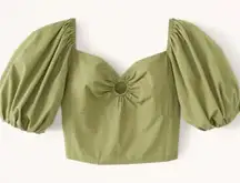 Abercrombie & Fitch Green Puff Sleeve Cropped Top Sz XL