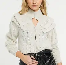 NWT TOPSHOP Frill Detail Pointelle Cardigan In Ivory-neutral - size 12