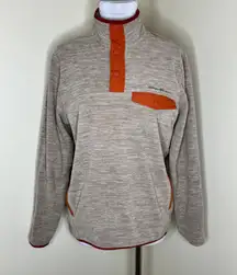 Eddie Bauer 1/4 Snap Button Pullover Sweatshirt SMALL Mens Beige Orange Fleece