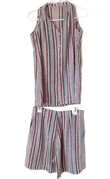 Boutique Matching Set 2 Piece Sleeveless Top & Shorts Set XL Button Up Stripes