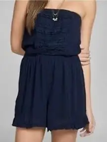 Abercrombie & Fitch Blue Strapless Lace Ruffle Romper (S)