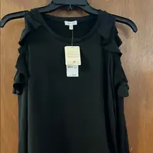 Self love Black Ruffled Cold Shoulder Top