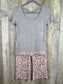 Lemon Tart Size Small 2-pc PJ Set Top Gray White Polkadots Pants Floral Print