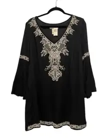 NWT Flying Tomato Embroidered Black Boho Bell‎ Sleeve Dress Size M Retail $42