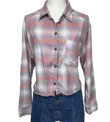 Hollister Pink Purple Plaid Flannel Shirt Women’s Small Button Down Viscose Blen