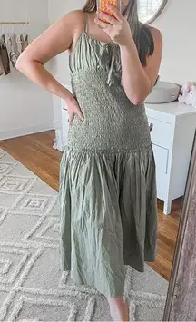 Asos green ruched maxi sun dress