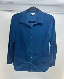 J Jill Corduroy Shirt Top Size S Petite 100% Cotton  Button‎ Down Pockets BLue