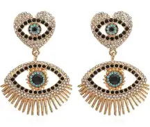 Gold Evil Eye Motif Earrings