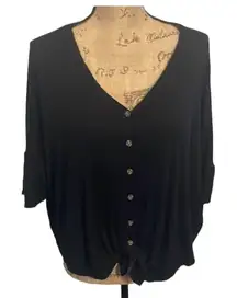 Black ribbed button down short sleeved top. Great Condition!
