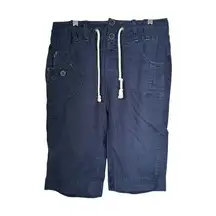 DKNY Jeans Womens Sz 4 Bermuda Shorts Blue Linen Flat Front Pockets Drawstring