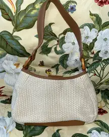 Fossil Woven Look Leather Trim Shoulder Bag Purse