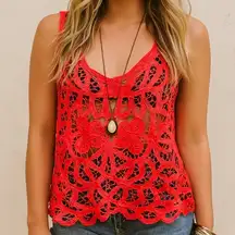 verty Women's Sleeveless Open Work Lace Layering Tank Cami Cropped Top Sz M / L