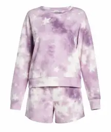 Wildfox Purple Tie Dye Stars Lounge Set Sweatshirt & Shorts Size Medium NWT