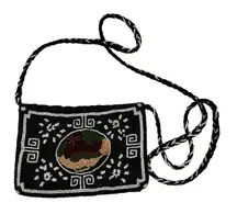 Vintage seed beaded cross body black boho neutral prairie handbag purse applique
