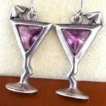 Silpada Sterling Martini Glass Earrings with Pink CZ