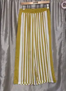 Striped Polyester Poplin Satin wide-leg Pant Pockets Mustard White