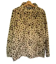 Lands' End Cheetah print tan black women's size L T quarter zip sweater fleece