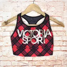 Victoria Secret | Glitter Logo Red Argyle Sports Bra