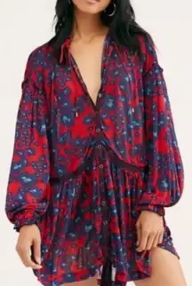 Free People Love Letter Tunic Top Mini Dress Merlot Combo Size Medium
