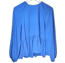 Design Long Balloon Sleeve Smock Peplum Top in Blue