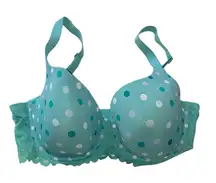 No Boundaries lined Teal Polka Dot Bra with Lace