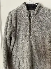 Soft‎ Surroundings Luxe Sherpa Pullover Sweater Medium Gray 1/4 Zip Sweatshirt