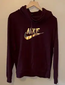 Nike Maroon Hoodie with Gold Swoosh and Cowl Neck