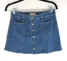 Altar'd State Women's Blue Button-Down Cotton Blend Mini Denim Jean Skirt Size S