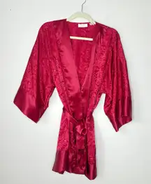 Victoria's Secret Gold Label Short Satin Kimono Robe One Size Red Paisley Damask