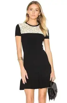 $750 RED VALENTINO Lace Yoke Rib-knit Dress Black Sz XS