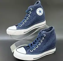 CONVERSE Chuck Taylor All Star Lux Blue Crochet Hidden Wedge Platform Sneakers 5