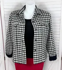 Talbots Gingham Check Wool Blend Shirt Jacket Shacket Black White 16