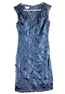 Y2K London Times Dress Sz 4 Gray Metallic Ruffle Bandage Knee Length Party