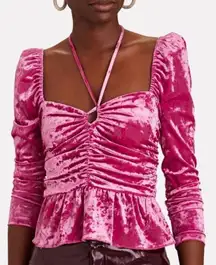 Saylor Womens XS Cedella Bubblegum‎ Pink Velvet Ruched Peplum Top