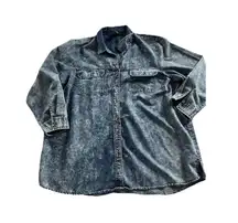 Ashley Stewart Button Up 22 Chambray Denim Acid Wash Blue Cowgirl Western Casual