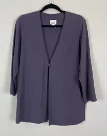 VTG Eileen Fisher Womens Medium Purple 100% Silk Open Front Single Button Jacket
