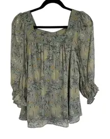 LC Lauren Conrad Forest Fairy Peasant Top Womens Small Green Floral Feminine