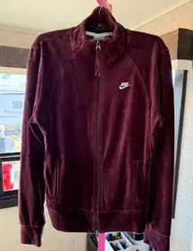Nike womens Deep Burgundy Bomber Jacket zip up velour size L