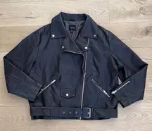 Boohoo Biker Jacket Faux Leather Belted Size US 8 Chocolate Brown